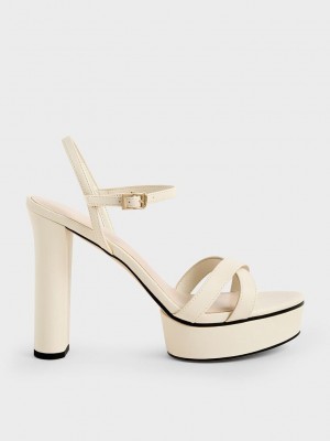 Charles & Keith Crossover Platform Topuklu Sandals Pembe | UYLJ-67234