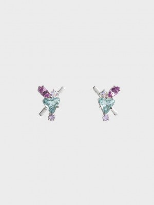 Charles & Keith Crystal-Embellished Earrings Gümüş | XTFH-17396