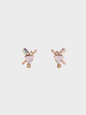 Charles & Keith Crystal-Embellished Earrings Pembe Altın | ZUDF-24561
