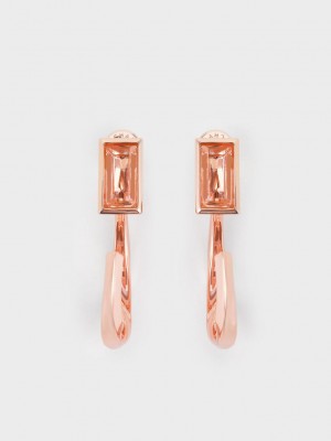 Charles & Keith Crystal-Embellished Half Hoop Earrings Pembe Altın | VREH-27410