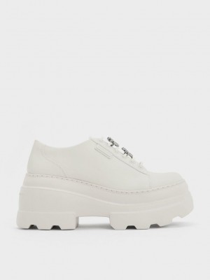 Charles & Keith Crystal Heart-Motif Dantel-Up Oxfords Pembe | BVEO-89174