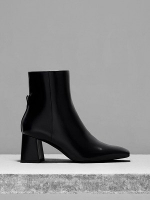 Charles & Keith Curved Block Heel Ankle Boots Siyah | BJIQ-52947