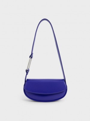 Charles & Keith Curved Front Flap Shoulder Bag Mavi | GWXI-50348