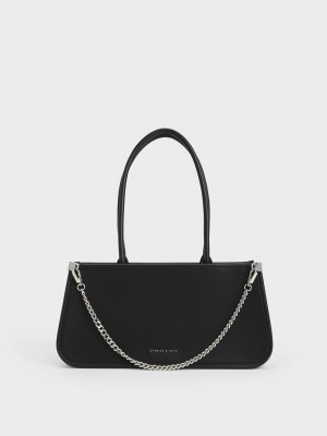 Charles & Keith Curved Handle Geometric Bag Siyah | KZGS-78269