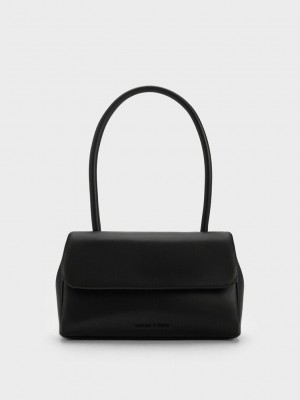 Charles & Keith Curved Handle Shoulder Bag Siyah | IWBF-17963