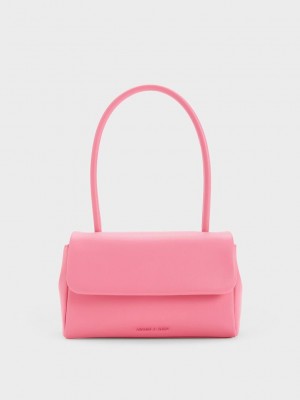 Charles & Keith Curved Handle Shoulder Bag Pembe | FVBJ-91067