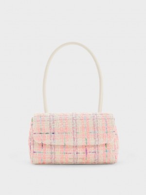 Charles & Keith Curved Handle Tweed Shoulder Bag Renkli | JCRS-14685