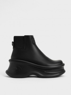 Charles & Keith Curved Platform Ankle Boots Siyah | FLAT-26450