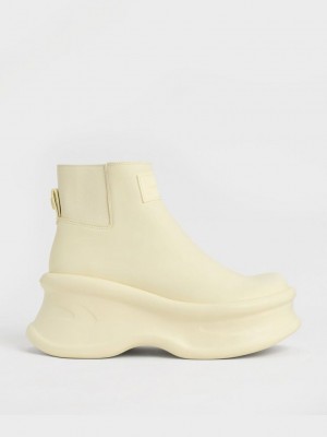 Charles & Keith Curved Platform Ankle Boots Sarı | DQUK-30752