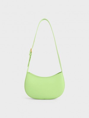 Charles & Keith Curved Shoulder Bag Yeşil | HRAM-75463