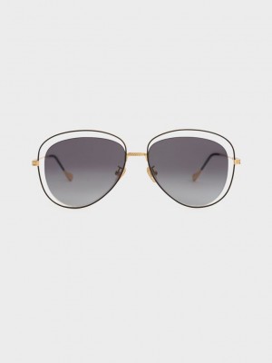 Charles & Keith Cut-Out Aviator Sunglasses Siyah | MIDG-45032