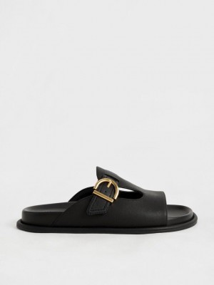 Charles & Keith Cut-Out Buckled Slides Siyah | GFPL-15784