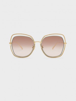 Charles & Keith Cut-Out Double-Frame Butterfly Sunglasses Nane Yeşil | MRHC-86271