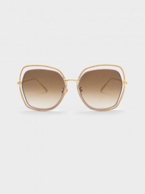 Charles & Keith Cut-Out Double-Frame Butterfly Sunglasses Mor | MGFY-56217