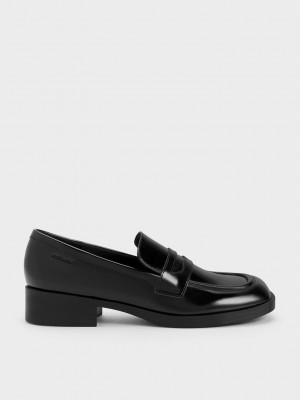 Charles & Keith Cut-Out Penny Loafers Siyah | BGER-63957