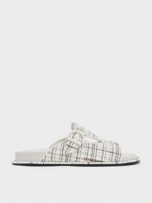 Charles & Keith Cut-Out Tweed Buckled Slides Renkli | UJNY-31028