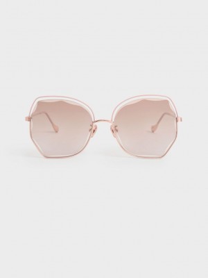 Charles & Keith Cut-Out Wire-Frame Butterfly Sunglasses Pembe | UKCE-72051