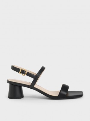 Charles & Keith Cylindrical Heel Back Askılı Sandals Siyah | XCMW-62913