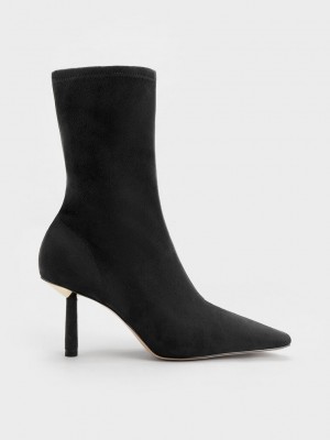 Charles & Keith Cylindrical Heel Textured Calf Boots Siyah | ENAW-75609