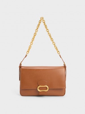 Charles & Keith Daki Belted Trapeze Bag Çikolata | DFPN-35290