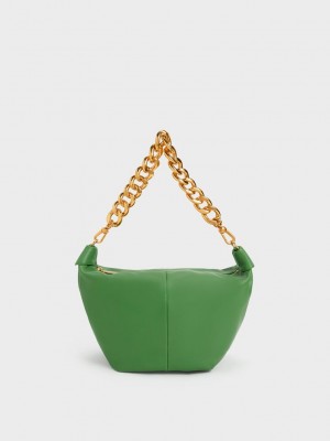 Charles & Keith Daki Chain Handle Hobo Bag Yeşil | HFCQ-35479
