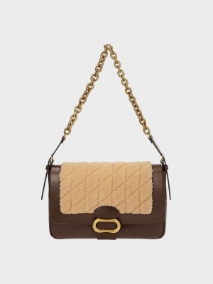 Charles & Keith Daki Kapitone-Fur Shoulder Bag Renkli | IFNX-75046