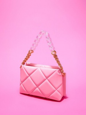 Charles & Keith Danika Tıknaz Chain Yastıklı Bag Pembe | FOLP-26158