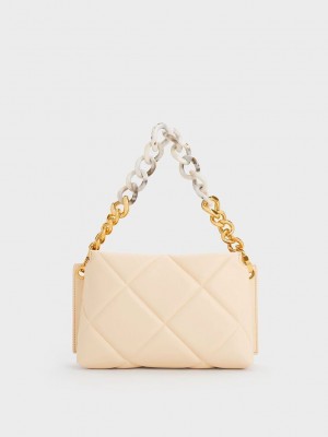 Charles & Keith Danika Tıknaz Chain Yastıklı Bag Bej Rengi | XBIY-26534