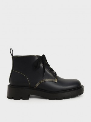 Charles & Keith Dantel-Up Ankle Boots Siyah | MXJL-30158