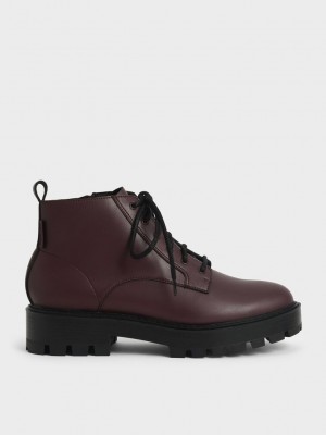 Charles & Keith Dantel-Up Tıknaz Ankle Boots Bordo | PGTW-29413