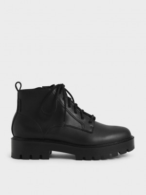 Charles & Keith Dantel-Up Tıknaz Ankle Boots Siyah | GESM-58672