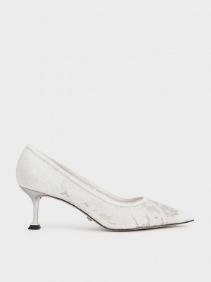 Charles & Keith Dantel Sculptural Heel Pumps Beyaz | BTKI-42819