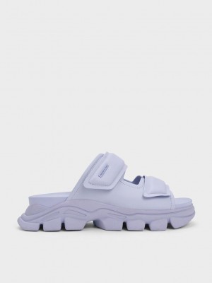 Charles & Keith Dash Double Askılı Slides Mor | LFNZ-03549