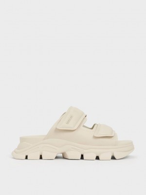 Charles & Keith Dash Double Askılı Slides Pembe | ROEQ-54283