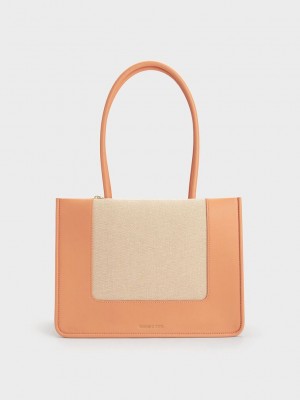 Charles & Keith Daylla Kanvas Tote Bag Turuncu | JCPW-23814