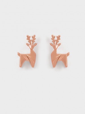 Charles & Keith Deer Stud Earrings Pembe Altın | ZITA-40579