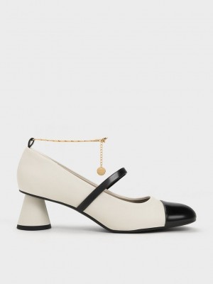 Charles & Keith Delicate Chain-Link Mary Jane Pumps Pembe | QWRS-75263