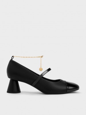 Charles & Keith Delicate Chain-Link Mary Jane Pumps Siyah | GVRS-23065