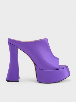 Charles & Keith Delphine Recycled Polyester Platform Mules Mor | EQDZ-52483