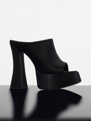 Charles & Keith Delphine Recycled Polyester Platform Mules Siyah | EOHV-25076