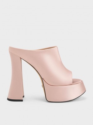 Charles & Keith Delphine Recycled Polyester Platform Mules Bej Rengi | TGUK-16589