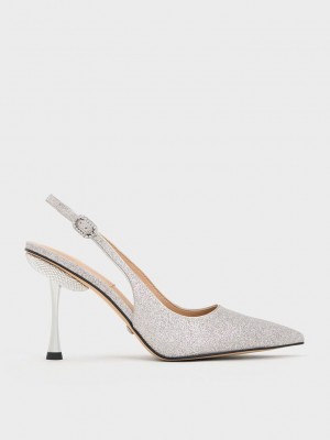 Charles & Keith Demi Glittered Arkası Açık Pumps Gümüş | MDTY-26854