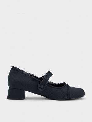 Charles & Keith Denim Block Heel Mary Janes Koyu Mavi | BWLG-21308