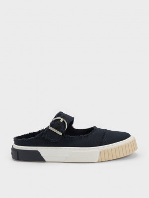 Charles & Keith Denim Buckled Slip-On Sneakers Koyu Mavi | XOBW-43951