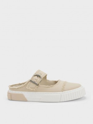 Charles & Keith Denim Buckled Slip-On Sneakers Bej Rengi | UGIM-10796