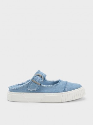 Charles & Keith Denim Buckled Slip-On Sneakers Açık Mavi | RKNL-24906