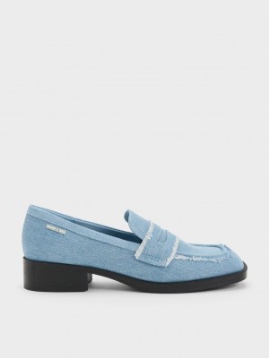 Charles & Keith Denim Cut-Out Penny Loafers Açık Mavi | KXFE-40135