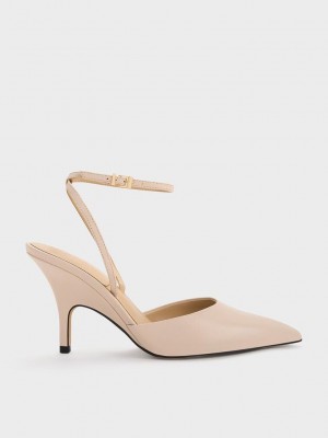 Charles & Keith Deri Ankle Askılı Pumps Bej Rengi | UZWI-02654