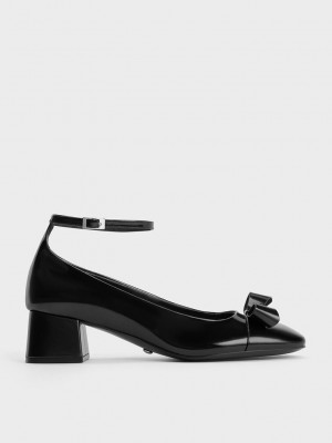 Charles & Keith Deri Bow Ankle-Askılı Pumps Siyah | FTMJ-02651