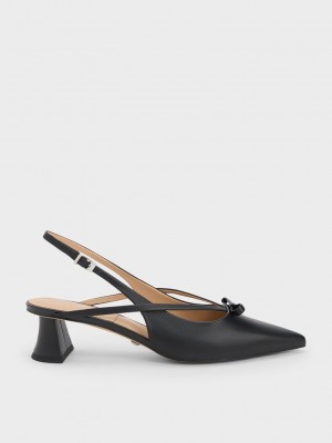 Charles & Keith Deri Bow Askısı Arkası Açık Pumps Siyah | CHON-68431